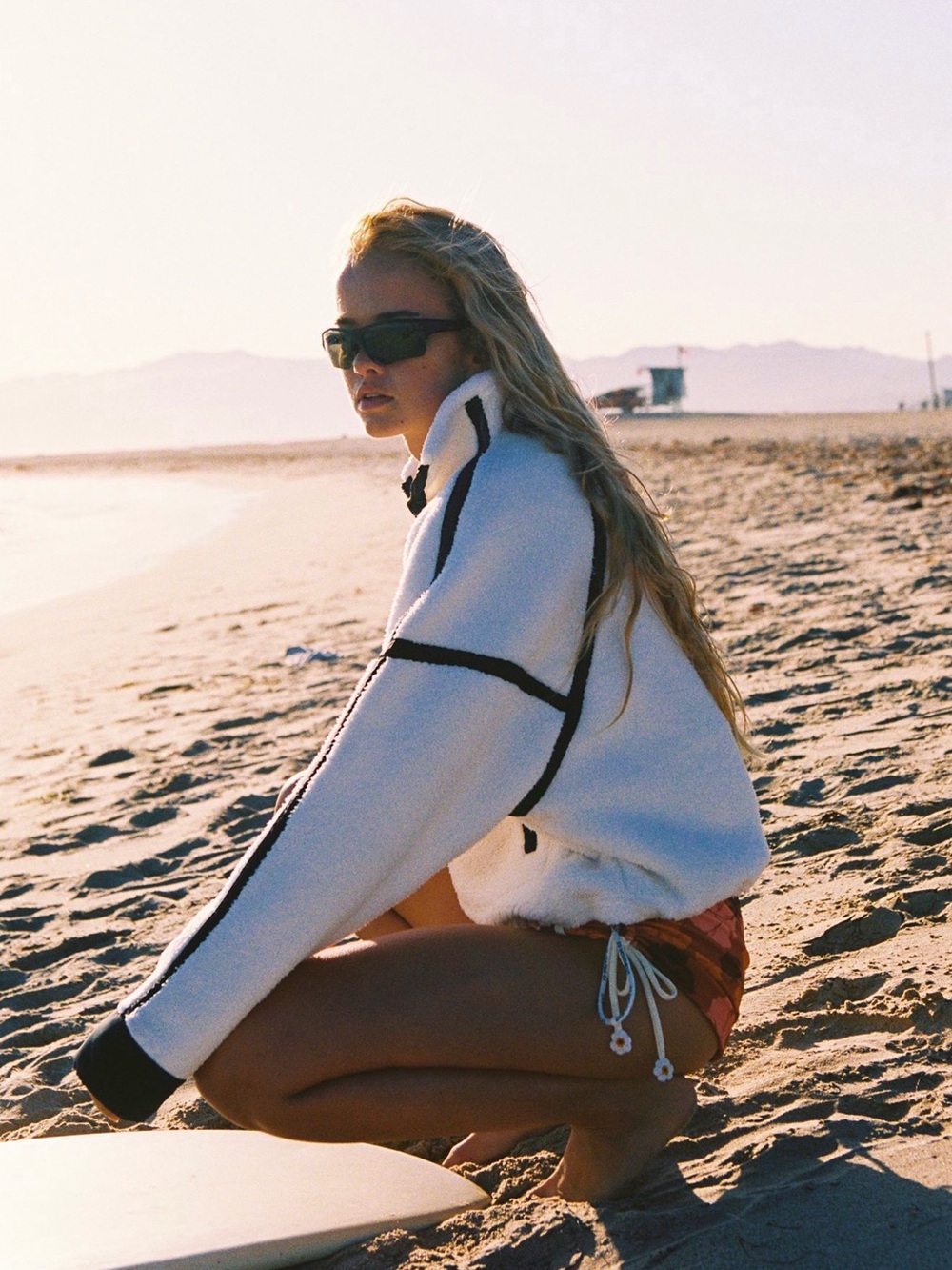 Free People Cream Sherpa Half-Zip Pullover with Black Trim - Picture 2 of 5
